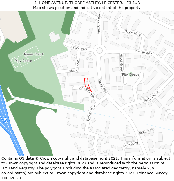 3, HOME AVENUE, THORPE ASTLEY, LEICESTER, LE3 3UR: Location map and indicative extent of plot