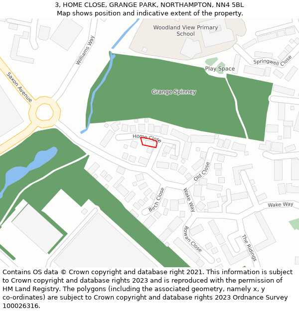 3, HOME CLOSE, GRANGE PARK, NORTHAMPTON, NN4 5BL: Location map and indicative extent of plot