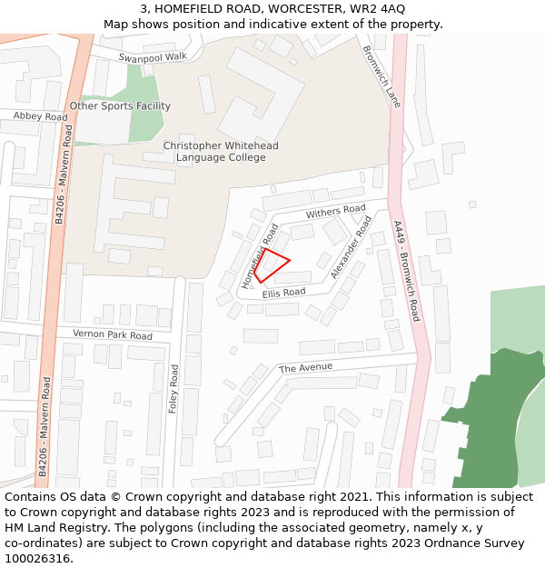 3, HOMEFIELD ROAD, WORCESTER, WR2 4AQ: Location map and indicative extent of plot