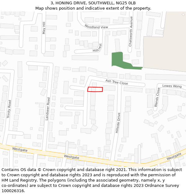 3, HONING DRIVE, SOUTHWELL, NG25 0LB: Location map and indicative extent of plot