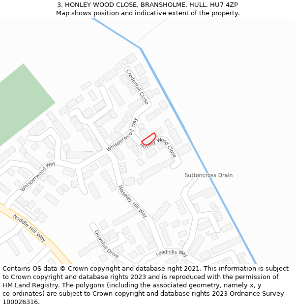 3, HONLEY WOOD CLOSE, BRANSHOLME, HULL, HU7 4ZP: Location map and indicative extent of plot