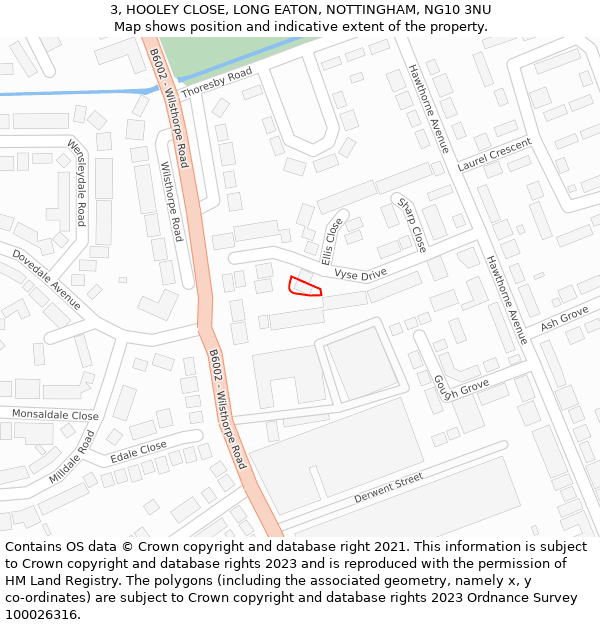 3, HOOLEY CLOSE, LONG EATON, NOTTINGHAM, NG10 3NU: Location map and indicative extent of plot