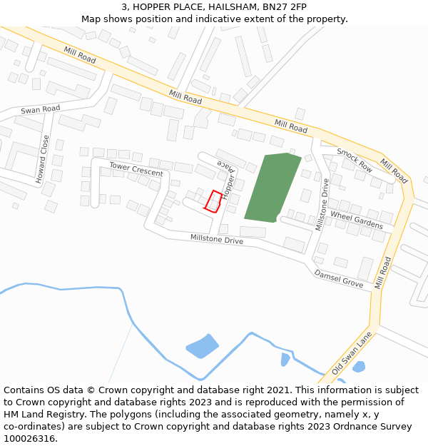 3, HOPPER PLACE, HAILSHAM, BN27 2FP: Location map and indicative extent of plot