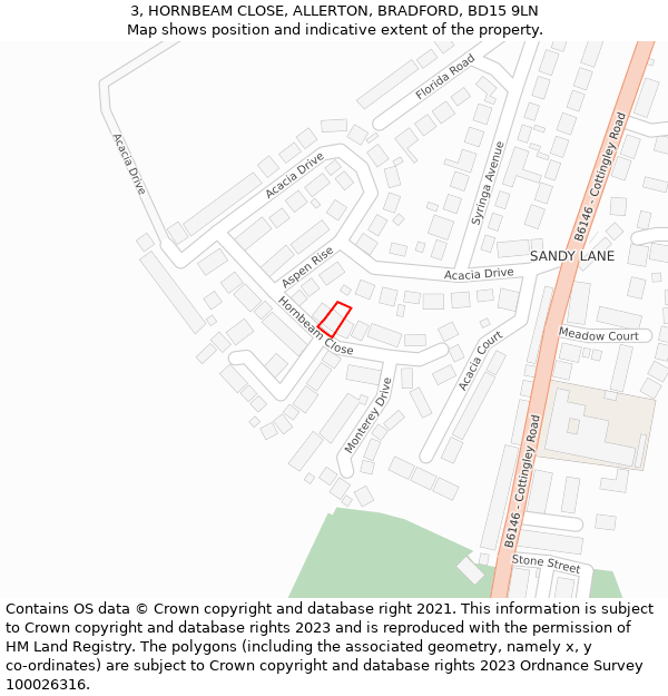 3, HORNBEAM CLOSE, ALLERTON, BRADFORD, BD15 9LN: Location map and indicative extent of plot