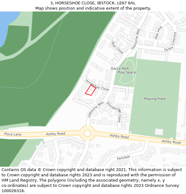 3, HORSESHOE CLOSE, IBSTOCK, LE67 6AL: Location map and indicative extent of plot
