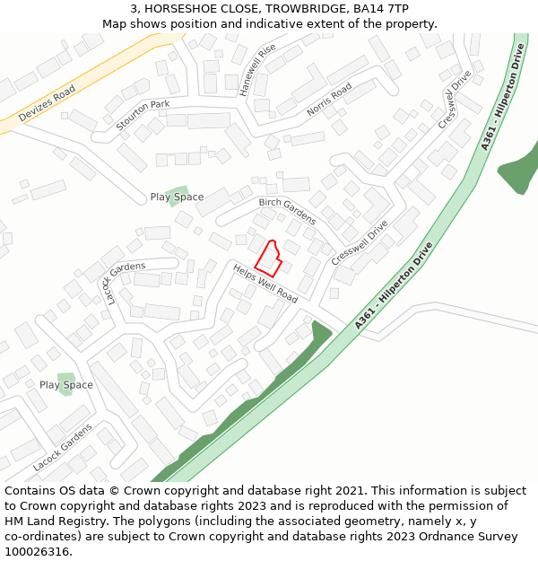 3, HORSESHOE CLOSE, TROWBRIDGE, BA14 7TP: Location map and indicative extent of plot