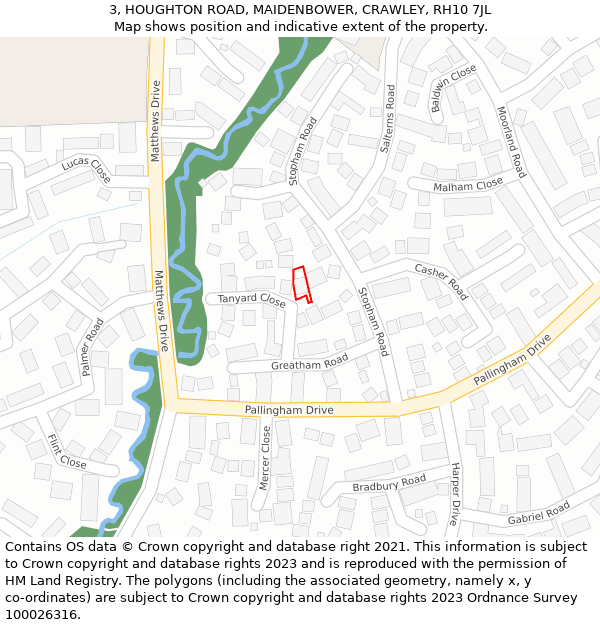 3, HOUGHTON ROAD, MAIDENBOWER, CRAWLEY, RH10 7JL: Location map and indicative extent of plot