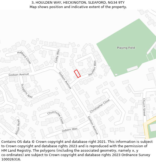 3, HOULDEN WAY, HECKINGTON, SLEAFORD, NG34 9TY: Location map and indicative extent of plot