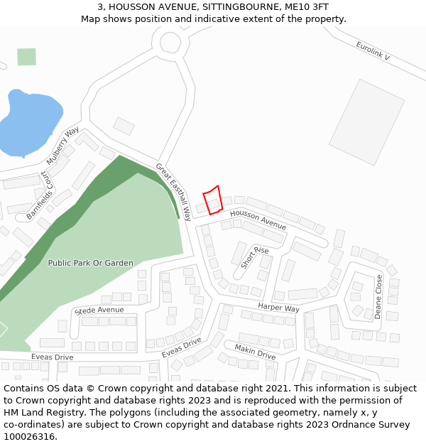 3, HOUSSON AVENUE, SITTINGBOURNE, ME10 3FT: Location map and indicative extent of plot