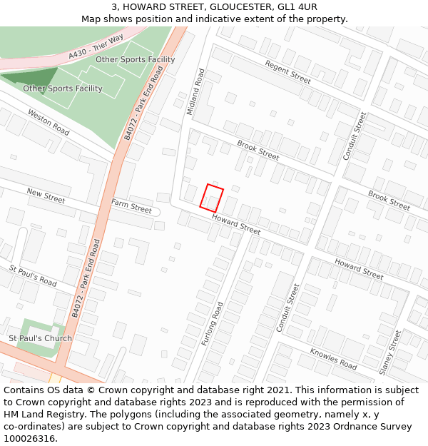 3, HOWARD STREET, GLOUCESTER, GL1 4UR: Location map and indicative extent of plot