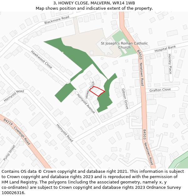 3, HOWEY CLOSE, MALVERN, WR14 1WB: Location map and indicative extent of plot