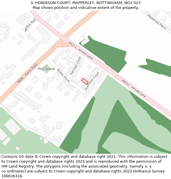 3, HOWIESON COURT, MAPPERLEY, NOTTINGHAM, NG3 5UY: Location map and indicative extent of plot