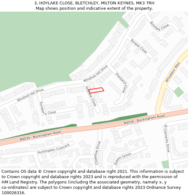 3, HOYLAKE CLOSE, BLETCHLEY, MILTON KEYNES, MK3 7RH: Location map and indicative extent of plot