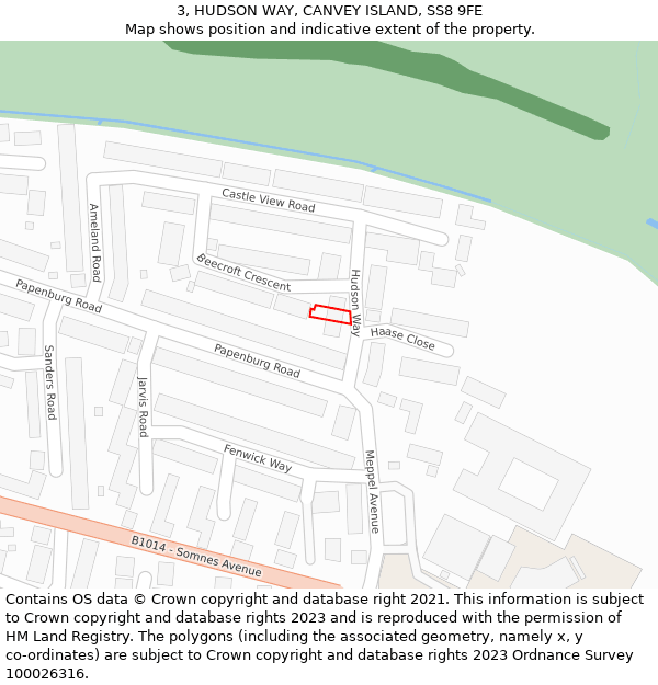 3, HUDSON WAY, CANVEY ISLAND, SS8 9FE: Location map and indicative extent of plot