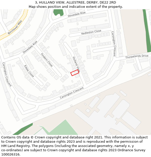 3, HULLAND VIEW, ALLESTREE, DERBY, DE22 2RD: Location map and indicative extent of plot
