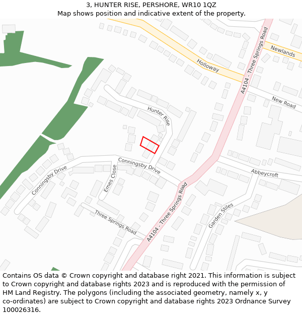 3, HUNTER RISE, PERSHORE, WR10 1QZ: Location map and indicative extent of plot