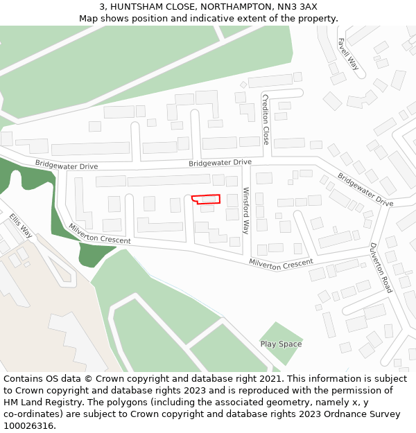 3, HUNTSHAM CLOSE, NORTHAMPTON, NN3 3AX: Location map and indicative extent of plot