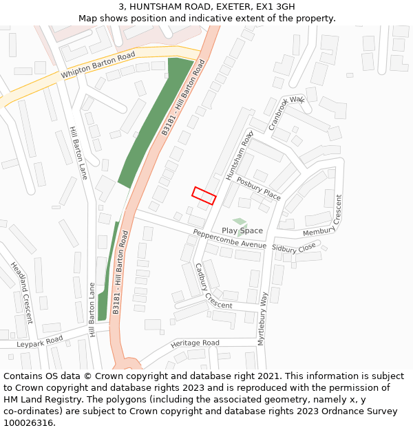 3, HUNTSHAM ROAD, EXETER, EX1 3GH: Location map and indicative extent of plot