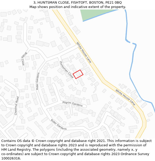 3, HUNTSMAN CLOSE, FISHTOFT, BOSTON, PE21 0BQ: Location map and indicative extent of plot