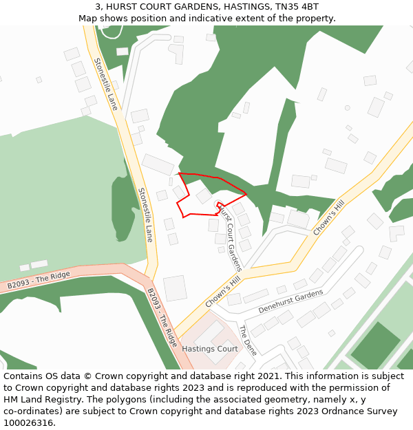 3, HURST COURT GARDENS, HASTINGS, TN35 4BT: Location map and indicative extent of plot