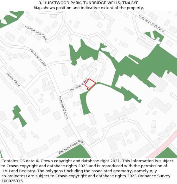 3, HURSTWOOD PARK, TUNBRIDGE WELLS, TN4 8YE: Location map and indicative extent of plot