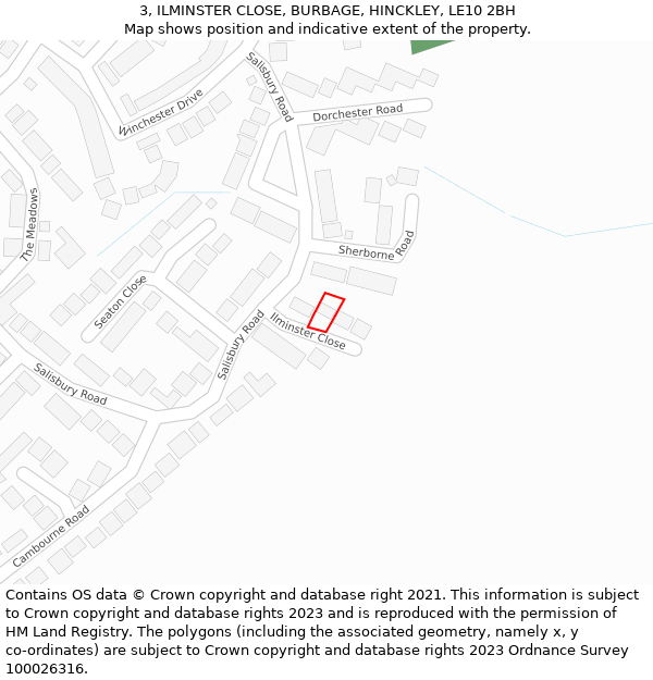 3, ILMINSTER CLOSE, BURBAGE, HINCKLEY, LE10 2BH: Location map and indicative extent of plot