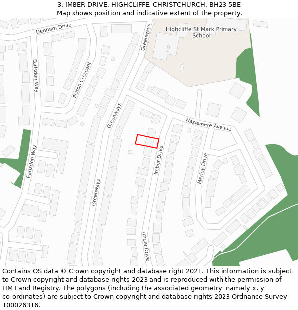 3, IMBER DRIVE, HIGHCLIFFE, CHRISTCHURCH, BH23 5BE: Location map and indicative extent of plot