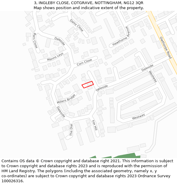 3, INGLEBY CLOSE, COTGRAVE, NOTTINGHAM, NG12 3QR: Location map and indicative extent of plot