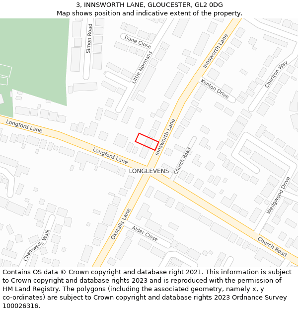 3, INNSWORTH LANE, GLOUCESTER, GL2 0DG: Location map and indicative extent of plot