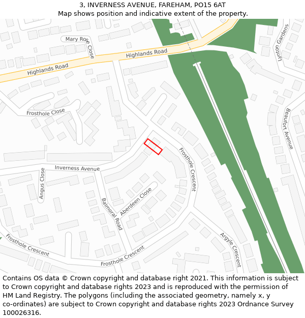 3, INVERNESS AVENUE, FAREHAM, PO15 6AT: Location map and indicative extent of plot