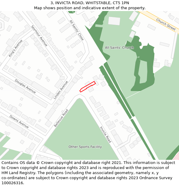 3, INVICTA ROAD, WHITSTABLE, CT5 1PN: Location map and indicative extent of plot