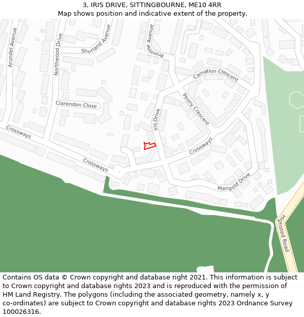 3, IRIS DRIVE, SITTINGBOURNE, ME10 4RR: Location map and indicative extent of plot