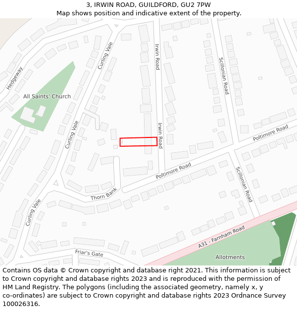 3, IRWIN ROAD, GUILDFORD, GU2 7PW: Location map and indicative extent of plot