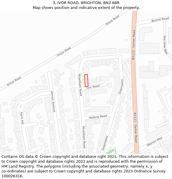 3, IVOR ROAD, BRIGHTON, BN2 6BR: Location map and indicative extent of plot