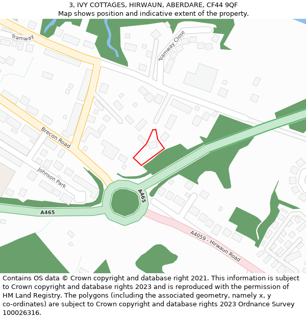 3, IVY COTTAGES, HIRWAUN, ABERDARE, CF44 9QF: Location map and indicative extent of plot