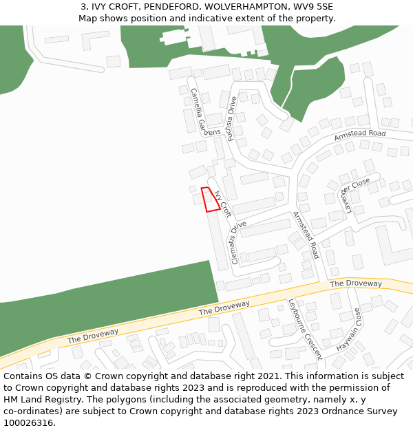 3, IVY CROFT, PENDEFORD, WOLVERHAMPTON, WV9 5SE: Location map and indicative extent of plot