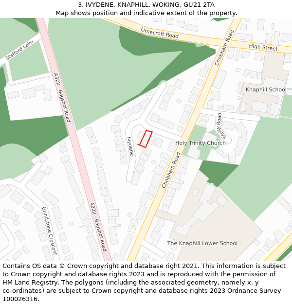 3, IVYDENE, KNAPHILL, WOKING, GU21 2TA: Location map and indicative extent of plot