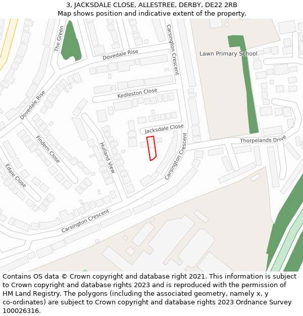 3, JACKSDALE CLOSE, ALLESTREE, DERBY, DE22 2RB: Location map and indicative extent of plot