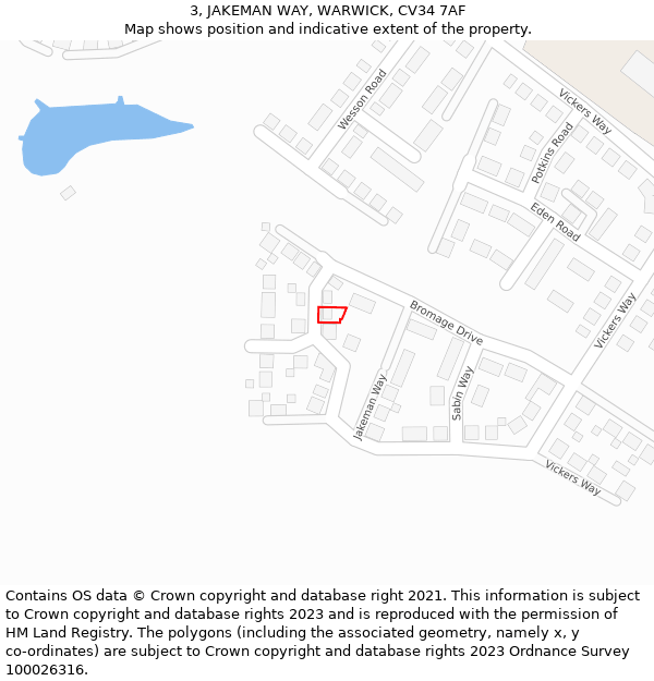 3, JAKEMAN WAY, WARWICK, CV34 7AF: Location map and indicative extent of plot