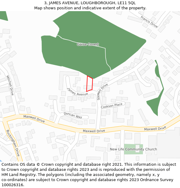 3, JAMES AVENUE, LOUGHBOROUGH, LE11 5QL: Location map and indicative extent of plot