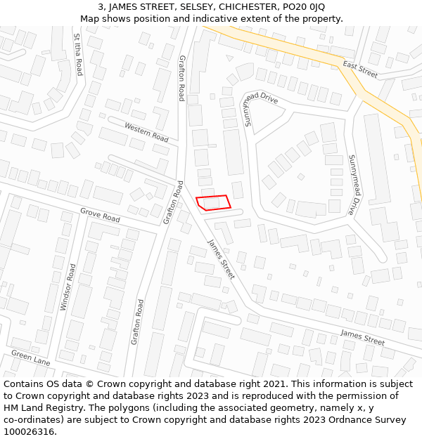 3, JAMES STREET, SELSEY, CHICHESTER, PO20 0JQ: Location map and indicative extent of plot