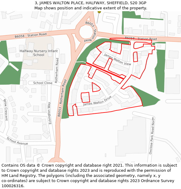3, JAMES WALTON PLACE, HALFWAY, SHEFFIELD, S20 3GP: Location map and indicative extent of plot