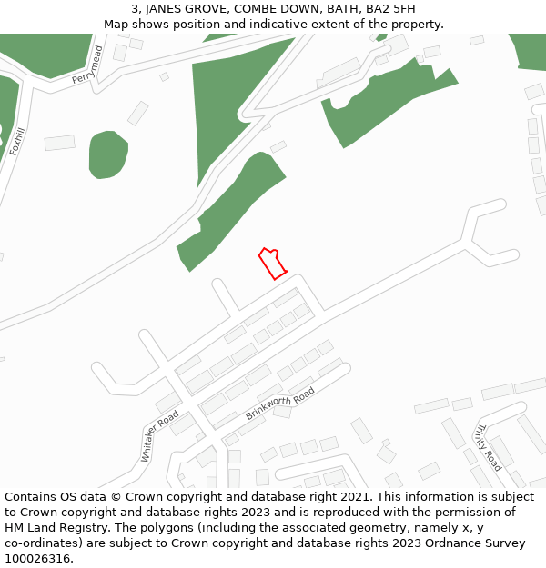 3, JANES GROVE, COMBE DOWN, BATH, BA2 5FH: Location map and indicative extent of plot