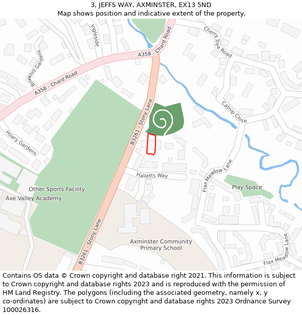 3, JEFFS WAY, AXMINSTER, EX13 5ND: Location map and indicative extent of plot