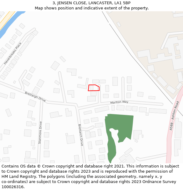 3, JENSEN CLOSE, LANCASTER, LA1 5BP: Location map and indicative extent of plot