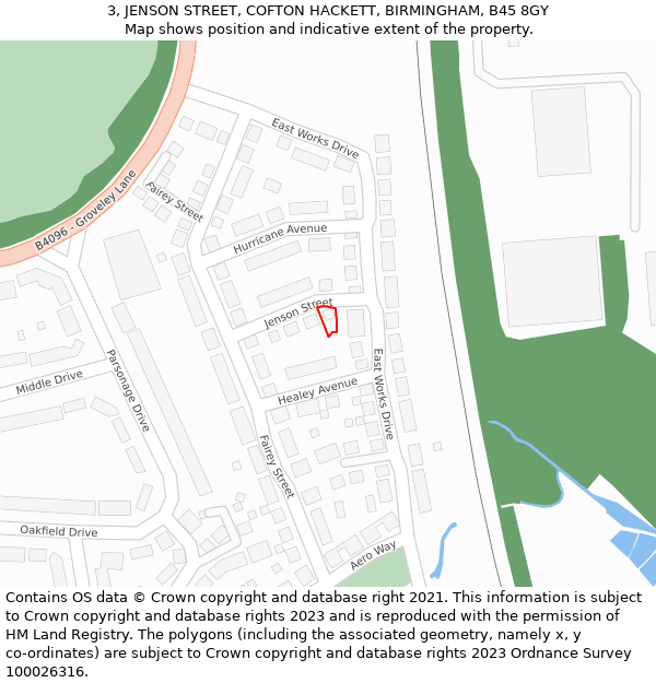 3, JENSON STREET, COFTON HACKETT, BIRMINGHAM, B45 8GY: Location map and indicative extent of plot