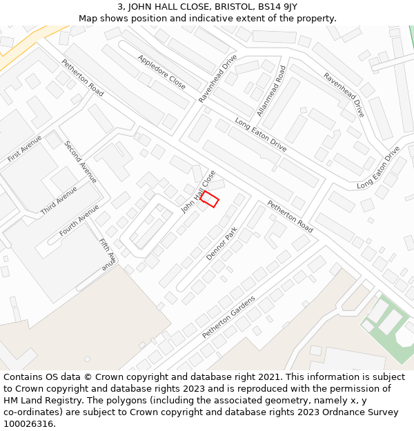 3, JOHN HALL CLOSE, BRISTOL, BS14 9JY: Location map and indicative extent of plot