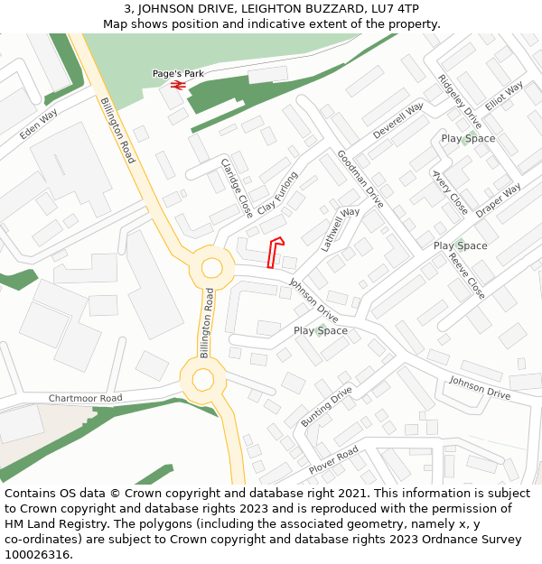 3, JOHNSON DRIVE, LEIGHTON BUZZARD, LU7 4TP: Location map and indicative extent of plot