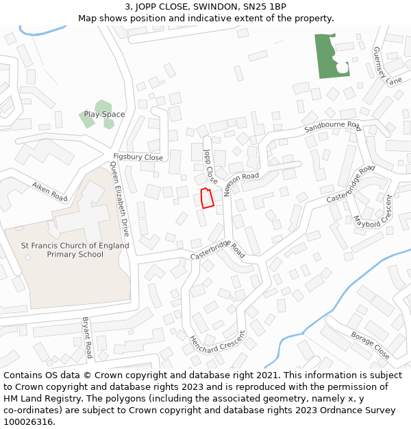 3, JOPP CLOSE, SWINDON, SN25 1BP: Location map and indicative extent of plot