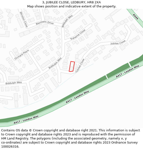 3, JUBILEE CLOSE, LEDBURY, HR8 2XA: Location map and indicative extent of plot